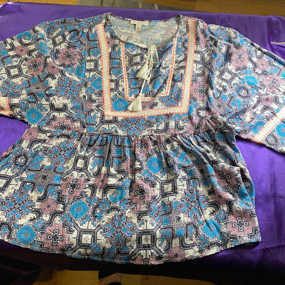 NWT📌 Vintage America Crochet Trim Peasant Top - Picture 12 of 15